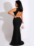 Sleeveless Patch Beaded Mermaid Long Evening