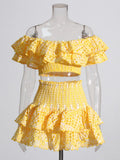 2025 Summer New French Temperament Two Sets Of High-End Wood Ear Top Sexy Skirt Short Suit