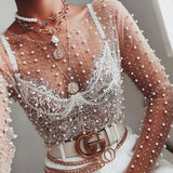 New Explosion Super Fairy Sexy Lace Jersey Bright Diamond Inside And Outside Wearing Mesh Long-Sleeved Top