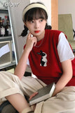 Women Sweater Vest Casual O-Neck Simple Sleeveless Harajuku Rabbit Jacquard Vintage Pullover All-Match Knitted Tops