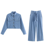 New Bag Cover Short Shirt 799005 With Belt Wide Leg Trousers 7990051-Outfit