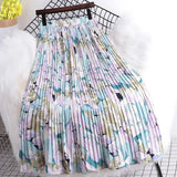 Summer Chiffon Beach Boho Maxi Women Skirt High Waist Floral Print Vintage Holiday Ruched Long Fashion Skirts