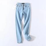 Skinny Four Buttons High Waist Pencil Jeans Women Slim Fit Stretch Denim Pants Full Length Denim Tight Trousers-Outfit