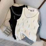 Thin Nail Bead Knitted Sling Heavyweight Vest Summer Bottom New Slim Design Sleeveless Top