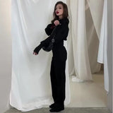 Autumn New Women's Pure Color Repair Body Coat High Waist Straight Trousers Two