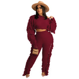 Tassel Knitted Sweater Sexy Two Piece Set Matching Pants Sets Fashion Winter Outfits for Women 2021 Wholesale
