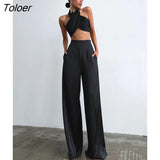 Fashion Classy Women Palazzo Pants High Waist Floor-Length Satin Trousers Spring Summer 2022 High Street Baggy
