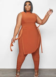 Side Slit Long Shirt and Pants Plus Size 2 Piece