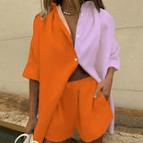 Two Piece Set Casual Women Summer Shorts 2023 Lounge Wear Short Sleeve Shirt Tops Mini Shorts Suit Joggers Homewear-Outfit