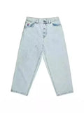 Boy Jeans Y2K Hip-Hop Cartoon Embroidery Retro Blue Loose Gothic Wide-Legged Pants-Outfit