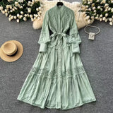 High-End Retro Lace Splicing Pearl Single Buckle Thin Temperament Collar Lantern Sleeve