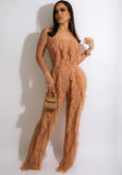 Sexy Strapless Sleeveless High Waist Solid Mesh Ruffles Loose Two Piece Pants