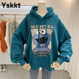 Women Oversized Sweatshirts Cartoon Print Top Streetwear Female Harajuku Drawstring Hooded Loose Long Pullover