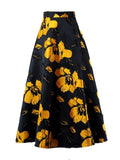 Black Casual Slim Print Colorblock Skirt Female Gathered Waist Temperament Skirts For Women Autumn Style 2021