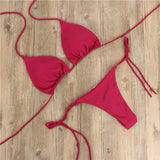 Hanging Neck Strap Adjustable Sexy Bikini Women Split Strap Multi-Color Three-Point