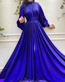 Spring-Summer Popular Color Hanging Waist Hanging Neck Big Swing Sexy Avocado Green Dress Solid Color Long Dress