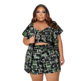 Plus Size 3 Piece Set Women's Clothing Summer Clothes Print Shorts Sets TShirt Matching Suit Wholesale Dropshipping