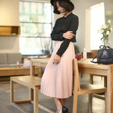 and Autumn New Fashion Women's High Waist Pleated Solid Color Half Length Elastic Skirt Promotions Lady Black