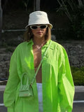 Lime Green Long Shirt Women Loose Button Up Shirts Woman Summer Collared Blouses Shirts Women Long Sleeve Casual