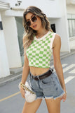 O-Neck Geometric Print Knitted Short Crop Tank