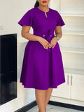 Women's 2025 Summer Fashion Temperament Solid Color Bonded Short Sleeves Grand