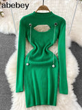 Out Autumn Women Knitted Dress Long Sleeve Elastic Waist Fashion Warm Dress Winter Bodycon Mini Sweater