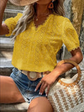 Summer New Solid-Color Short-Sleeved Hollow