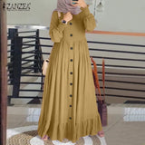 Casual Solid Puff Sleeve Ladies Kaftan Sundress ZANZEA Vintage Chiffon Dress Women 2023 Spring Ruffle Maxi Vestidos 703-1-Outfit