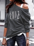 Women's Pullover Sweatshirt Heart Printed Long Sleeve One Shoulder Tops Autumn Winter Sweat Shirts Woman Casual