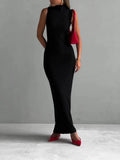 Temperament Elegant Tight Mid-Dress Lady High-Neckless Sleeveless Ass Sexy 2025 Summer