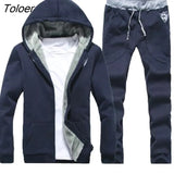 Tracksuits Men Set Casual Thicken Fleece Warm Hooded Jacket Pants Spring Sweatshirt Sportswear Coats Hoodie Track