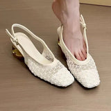 Temperament Square Head Braided Back Empty Sandals Women 2025 New Design With Skirt Crystal Heel Single