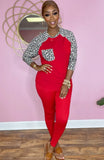 Casual Leopard Print Raglan Sleeve Top And Pant