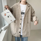 New Hong Kong Style Plaid Jacket Women's Autumn Korean Version Of The Original Sufeng Men's Loose And Thin Casual Suit-Outfit