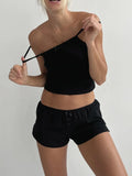 Women Y2K Kawaii Loungewear 2 Pieces Set Lace Trim Eyelet Camisoles Tank Tops + Elastic Waist Shorts Pajamas Outfits-Outfit