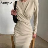 Night Club Elegant O Neck Ruched Long Sleeve Sexy Women Bodycon Dress 2020 Party Autumn Winter Black Wrap Long