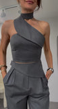 Summer New Hottie Collar Hanging Neck Repair On The Body Of High-Waisted Straight Trousers