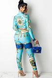Print Retro Knot Blouse and Pants