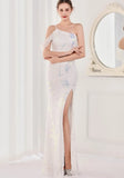 Sequin One Shoulder Slit Long Evening