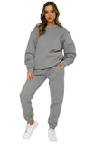 Piece Sets Women Solid Round Neck Tops Autumn Sweatshirts Loose Straight Long Pants Set Lace Up Tight High Waist 2023-Outfit