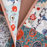 Autumn Winter Pink Flower Print V Collar Quilted Coat Ethnic Women Front Pockets Thin Quilting Full Sleeve Bomber Jacket-Outfit