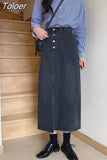 Womens Retro Jeans Skirt Chic Clothing Harajuku Streetwear Elegant A-Line Denim High Waist Long Skirt New