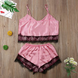 2020 New Simulation Lace Trim Split Pajamas Set Sex Lace