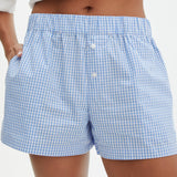 Women's Y2K Vintage Retro Shorts Button Front Casual Elastic Low Waist Plaid/Striped Print Lounge Short Pants-Outfit