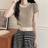 Clamming Color Splicing T-Shirts For Women's New Summer Fashion Slimming Thin-Sleeved Ice Silk Short-Sleeved Top