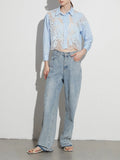 Toloer Stripe Retro See-Out Top Embroidery 2024 Autumn New Shirt Lace Female Short Style Advanced Sense-Outfit