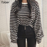 T-shirts Women Striped Top All-match Stylish Daily Lazy Simple Spring Autumn Long Sleeve Tees Korean Style Hot Sale