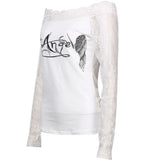 Women Lace T-shirts Autumn Winter 2024 Top Clothing Gothic Vintage Sexy Aesthetic y2k Off Shoulder Long Sleeve Top Streetwear-Outfit