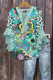 Creative Flower Element 3D Printed Casual Trend V-Necked Lace