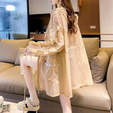 Clothing Sequined Pockets Shirt Casual Hooded Spring Summer Zipper Ruffles Spliced Korean Shirring Drawstring Midi